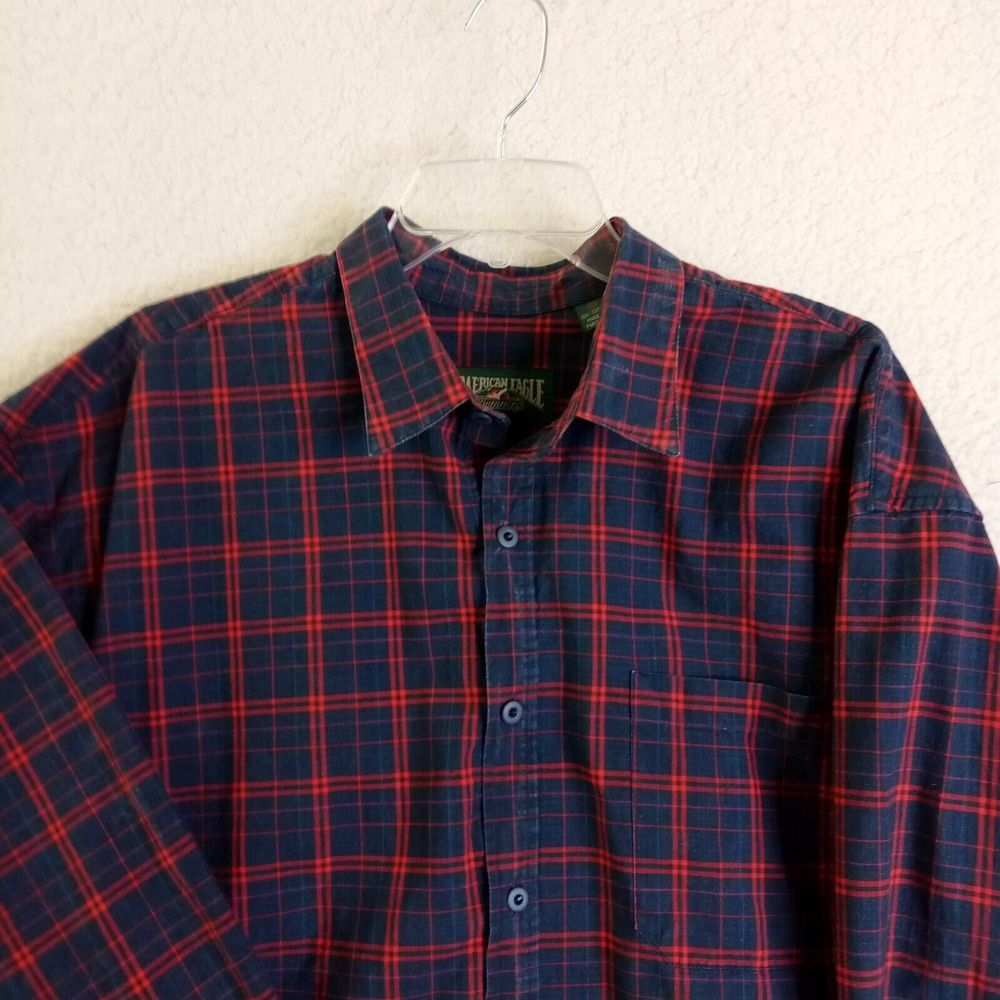 American Eagle Outfitters XL Long Sleeve Shirt Men's Button Up Plaid Cotton - Picture 2 of 10